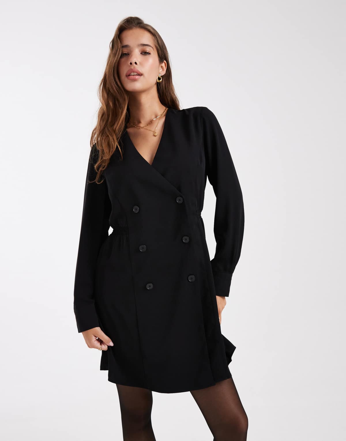 French Connection crepe double breasted tailored mini dress in black