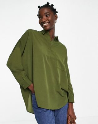 French Connection crepe pocket shirt in green