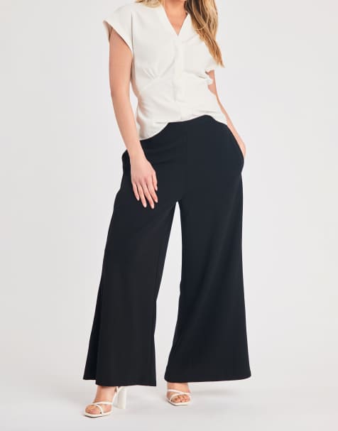 French Connection Crepe wide leg trousers in black
