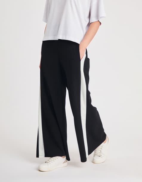 French Connection Crepe wide leg trousers with side stripe in black