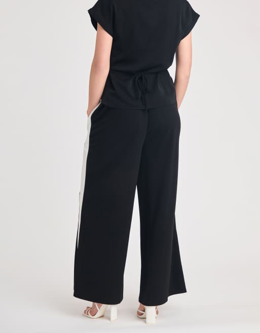 French Connection Crepe wide leg trousers with side stripe in black, 3 of 4