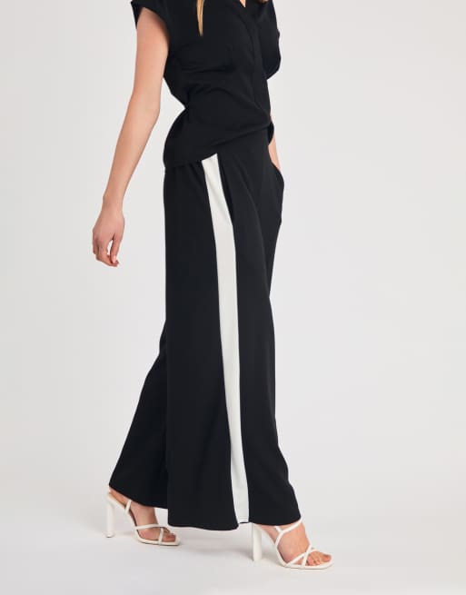 French Connection Crepe wide leg trousers with side stripe in black, 4 of 4