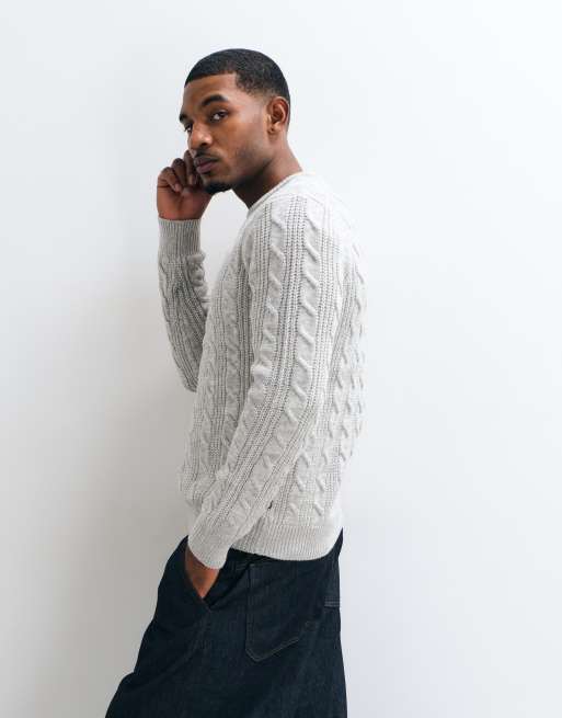 French Connection crew neck cable knit jumper in ecru, 5 of 5