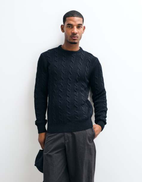 French Connection crew neck cable knit jumper in navy - view 1