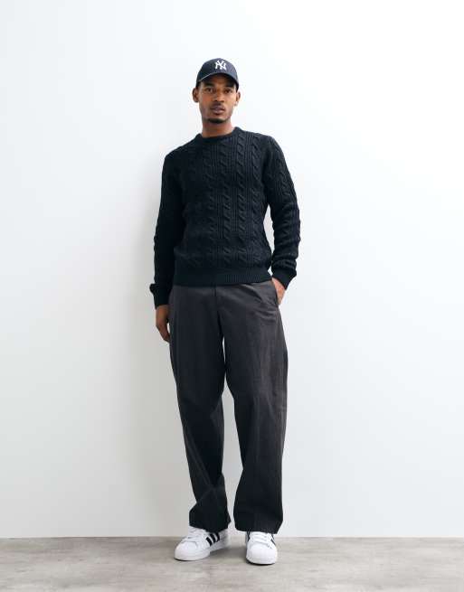 French Connection crew neck cable knit jumper in navy, 2 of 5
