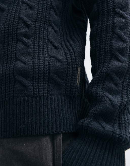French Connection crew neck cable knit jumper in navy, 4 of 5
