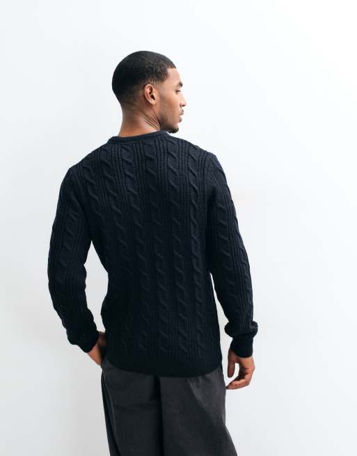 French Connection crew neck cable knit jumper in navy, 5 of 5