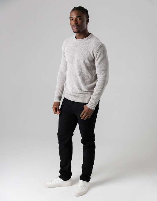 French Connection Crew neck chenille knit jumper in light grey, 3 of 4
