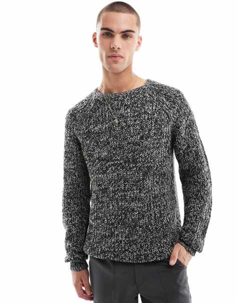 French Connection crew neck jumper in black mixed yarn - view 1