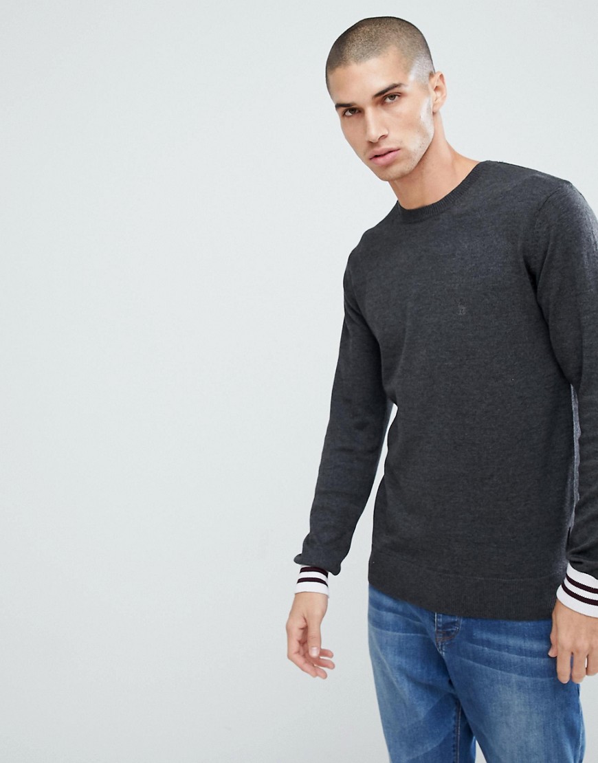 French Connection Crew Neck Knitted Jumper with Contrast Cuff-Grey