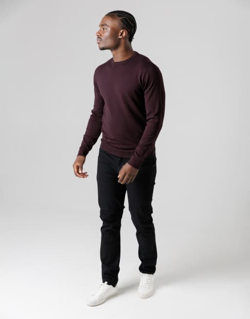 French Connection Crew neck long sleeve knitted jumper in wine, 3 of 4
