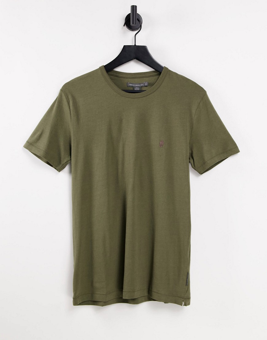 Infantry Green French Connection Crew-Neck Jersey Mens T-Shirt 