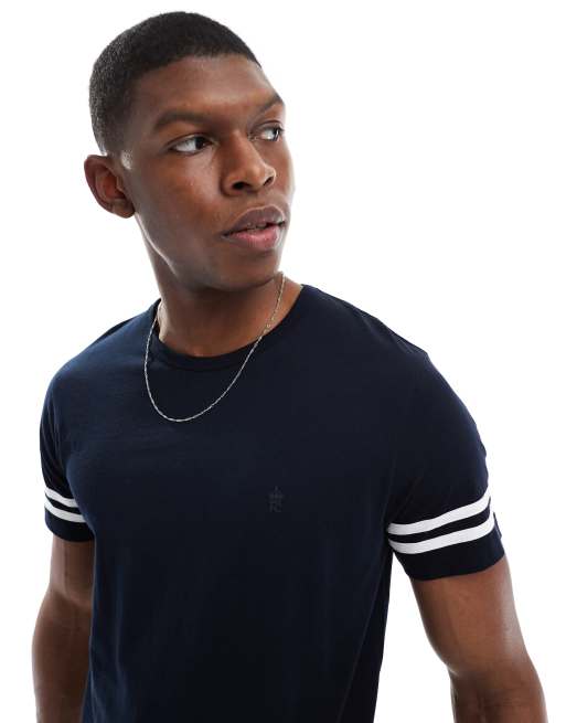 French Connection crew neck t-shirt with arm stripes in navy and white