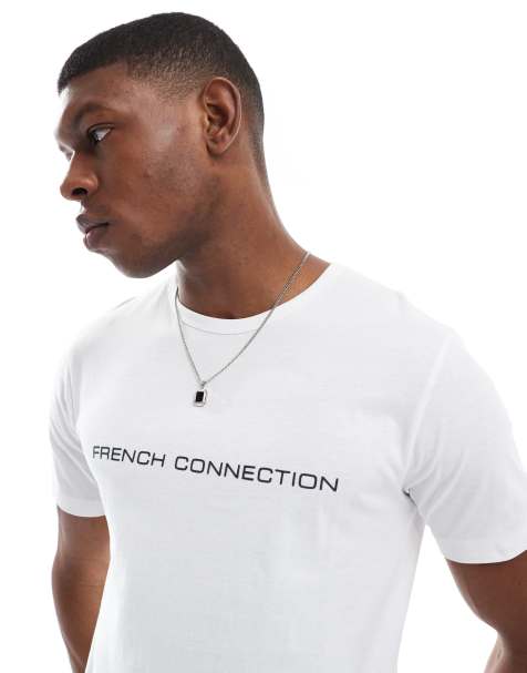 French Connection crew neck t-shirt with chest logo in white and navy - view 1