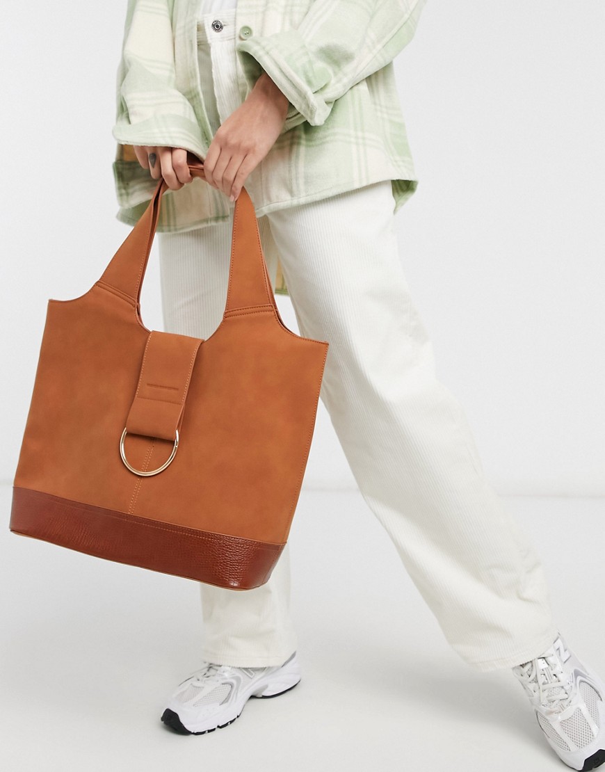 French Connection croc block tote in tan-Brown