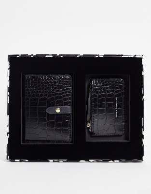 French Connection French Connection croc coin purse and passport holder gift set in black