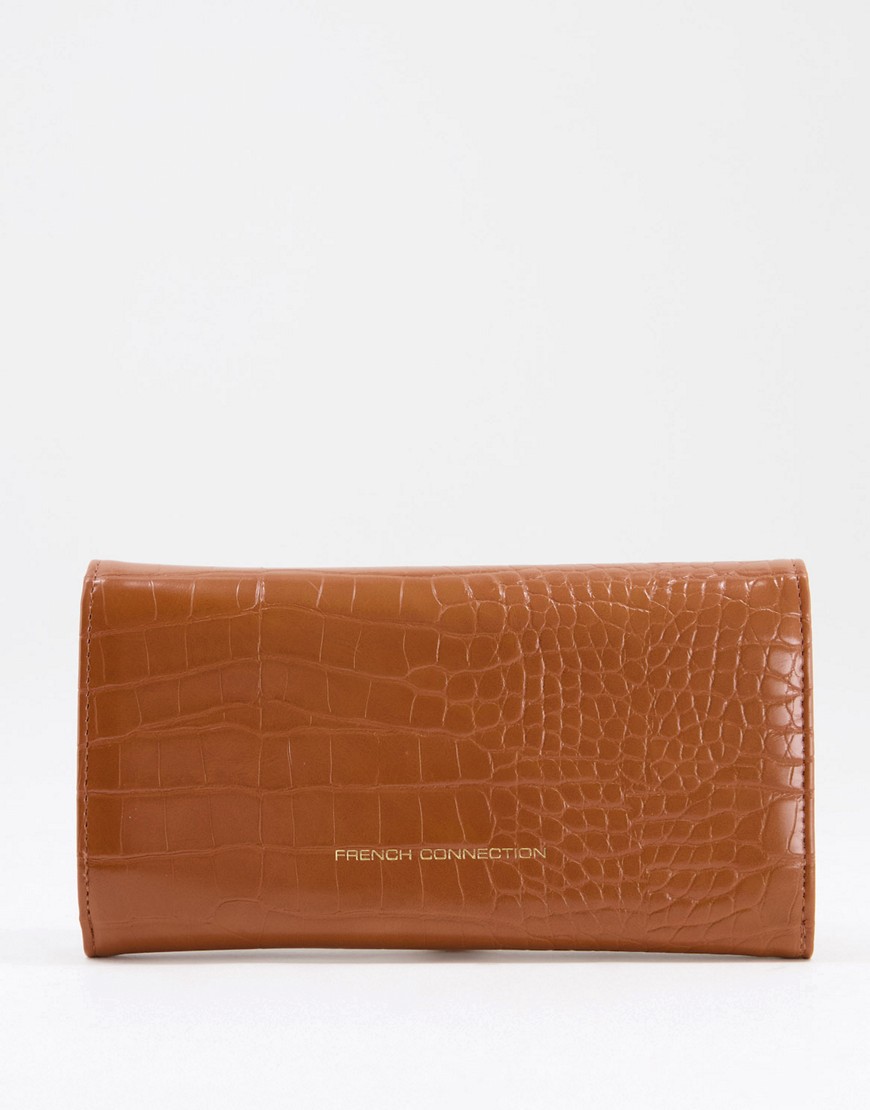 French Connection croc print wallet in tan-Brown