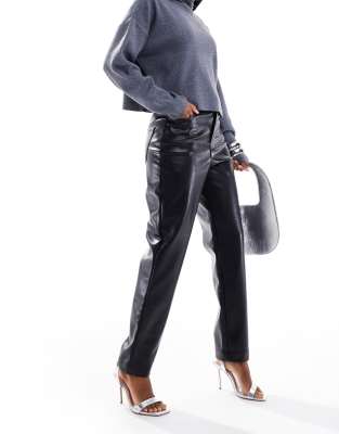 French Connection French Connection croc PU straight leg trousers in black