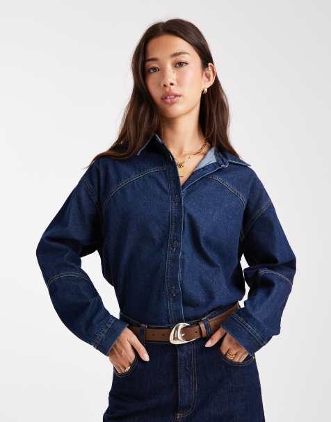 French Connection - Cropped denim overhemd met western detail in blauw - view 1