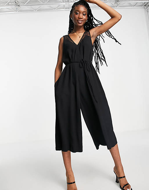 French Connection cropped wide leg jumpsuit in black
