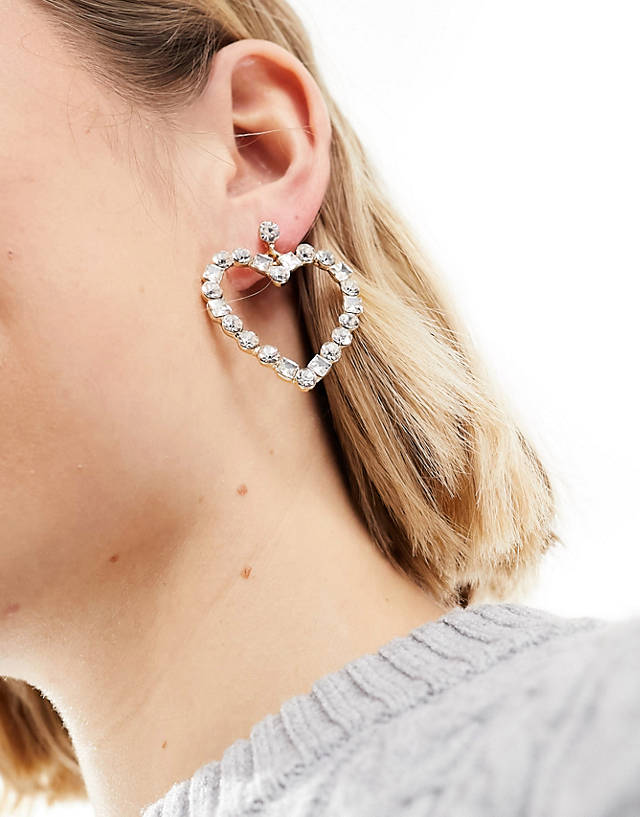 French Connection - crystal heart earrings in silver