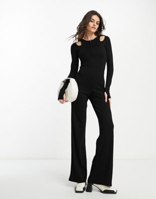 cut out jersey jumpsuit in black