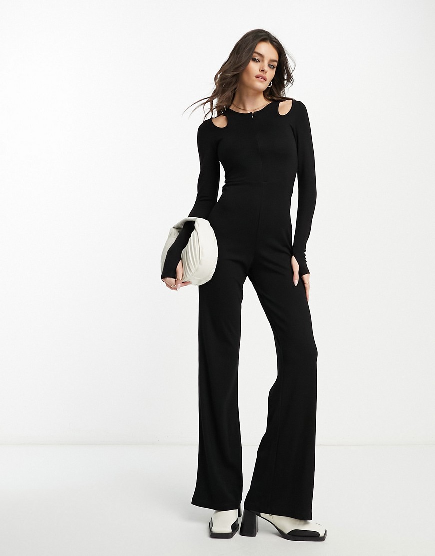French Connection cut out jersey jumpsuit in black