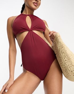 French Connection cut out swimsuit in dark red