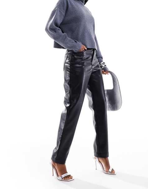 French Connection croc PU straight leg trousers in black