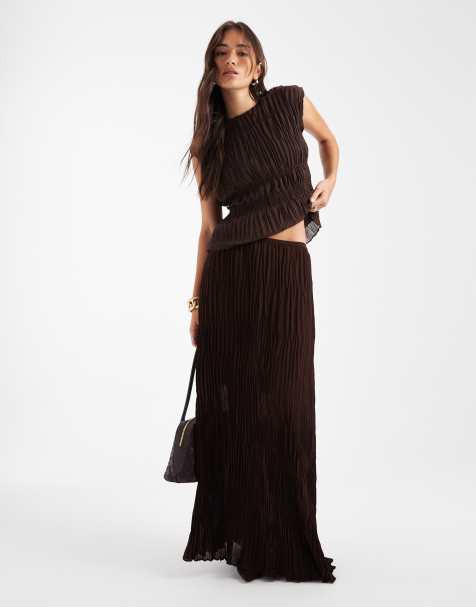French Connection pleated midaxi skirt co-ord in chocolate
