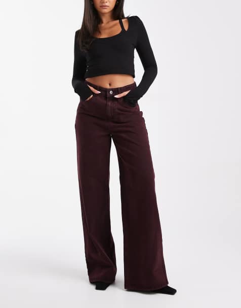 French Connection – Dallas – Weite Jeans in Burgunderrot mit Acid-Waschung - view 1