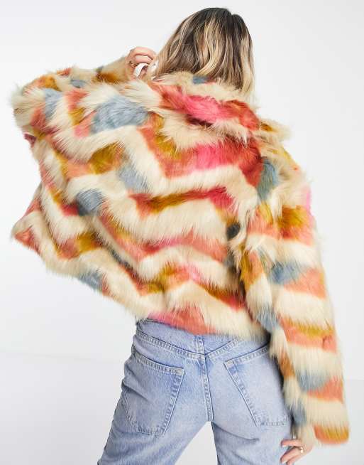 French Connection dallow faux fur jacket in multi color, 2 of 4