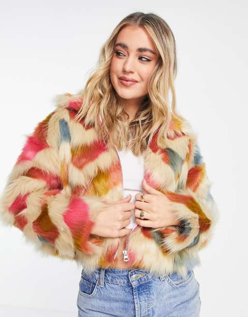 Faux fur jacket on sale multicolor