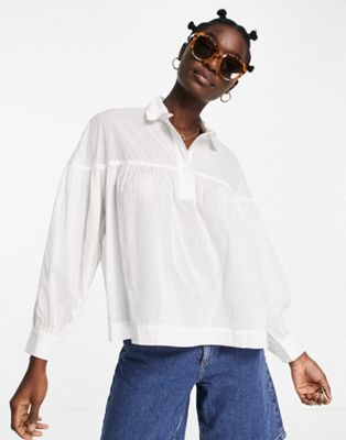 French Connection dana cotton voile smock top in white