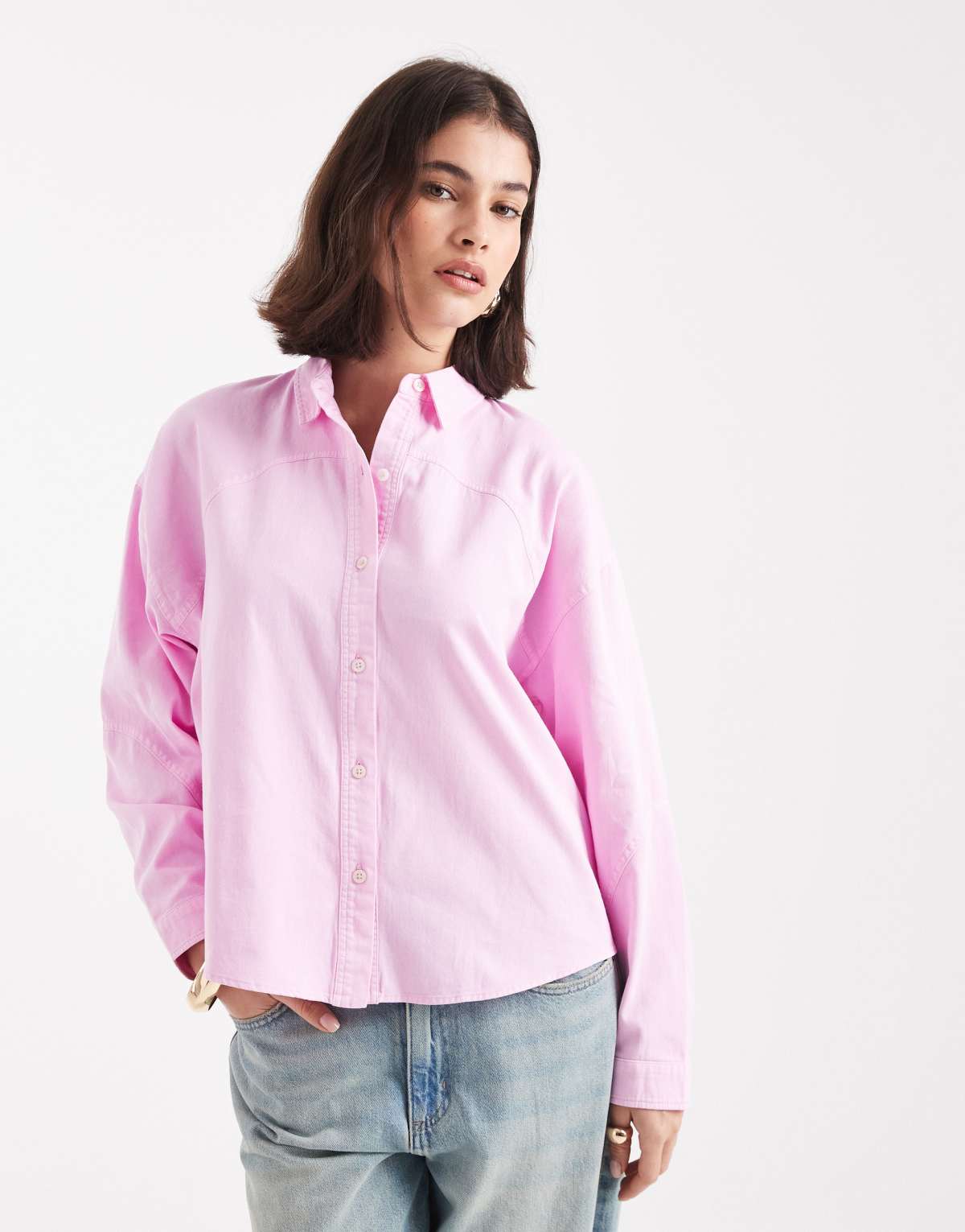 French Connection Dana denim seamed shirt in pink