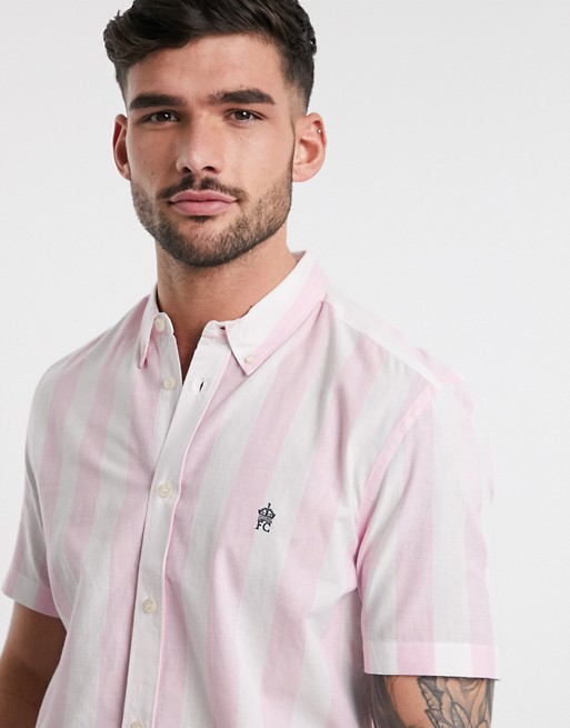 French Connection deckchair stripe shirt with short sleeve in pink