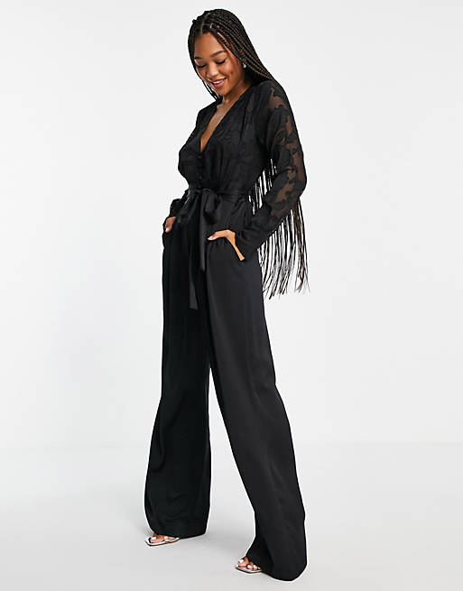 French Connection deep v wide leg jumpsuit in black