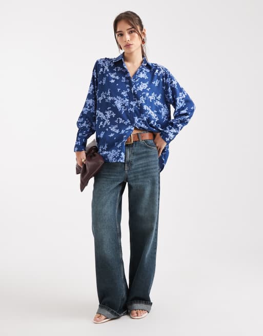 French Connection Delphine printed shirt co-ord in blue