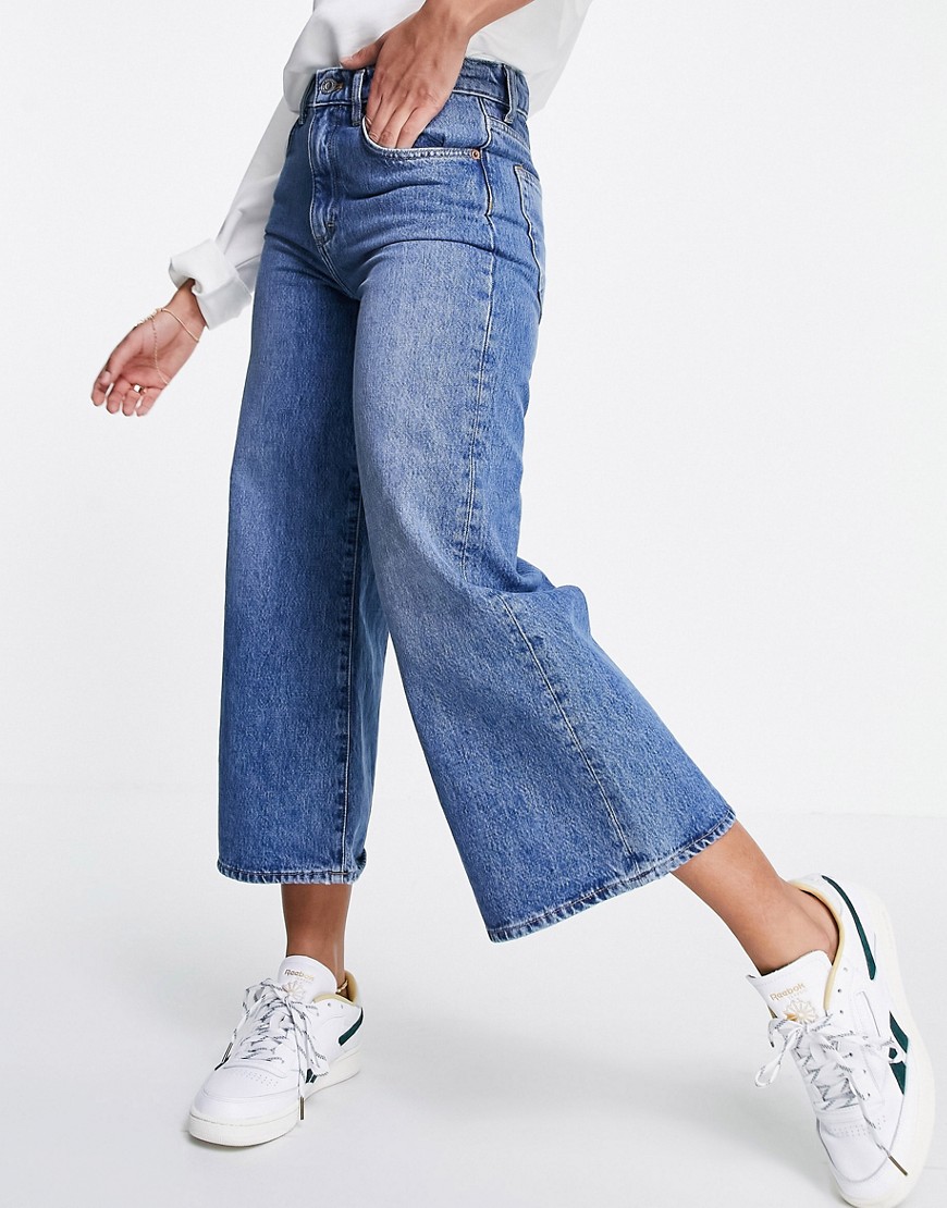 French Connection denim culotte in mid blue-Blues