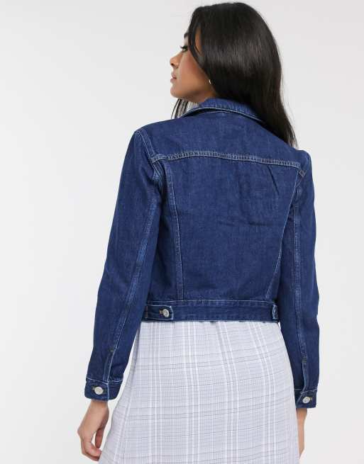 Parisian Faux Fur Trim Denim Jacket in Blue - ASOS Outlet