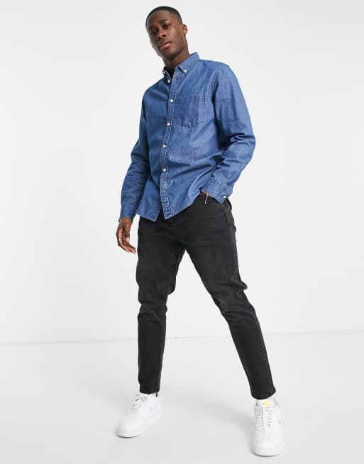 French Connection denim shirt in mid wash blue | ASOS