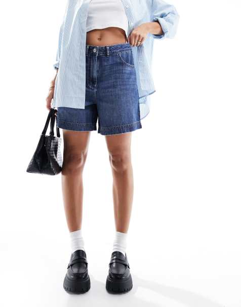 French Connection - Denim short met hoge taille in blauw - view 1