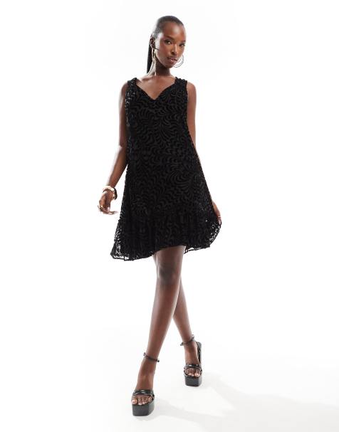 French Connection Dia devore mini a line dress in black 