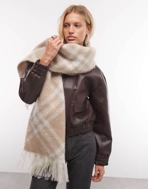 French Connection diamond check scarf in beige, 3 of 3