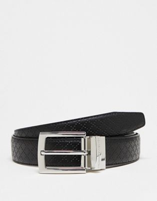 French Connection diamond leather embossed reversible belt in black