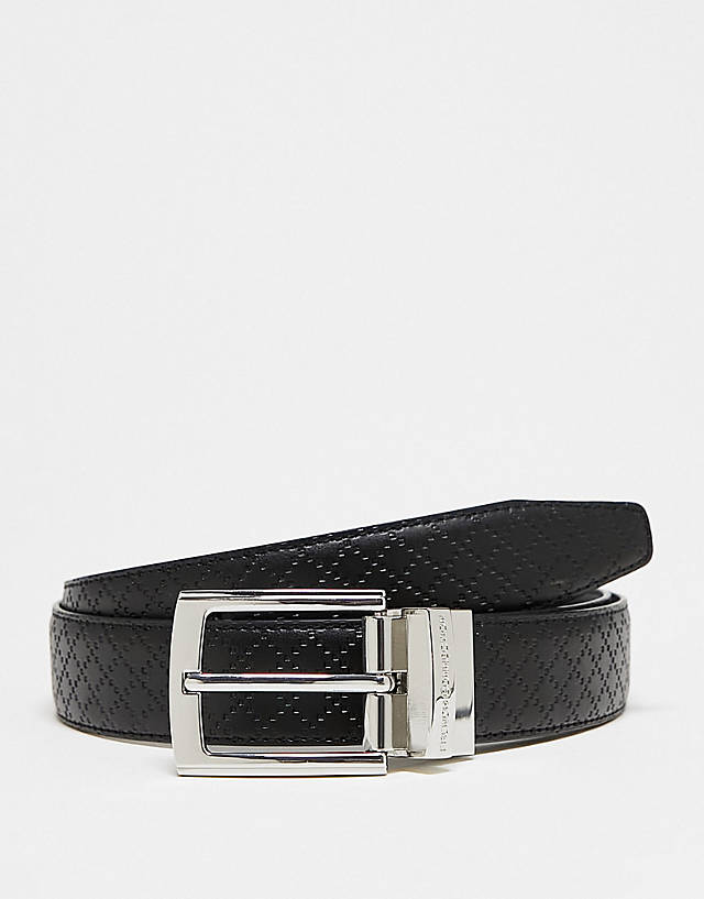 French Connection - diamond leather embossed reversible belt in black