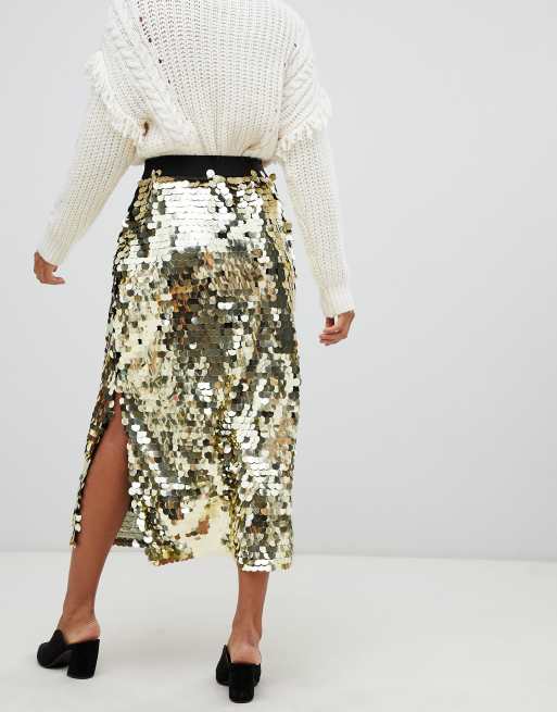 Disc sequin midi skirt sale