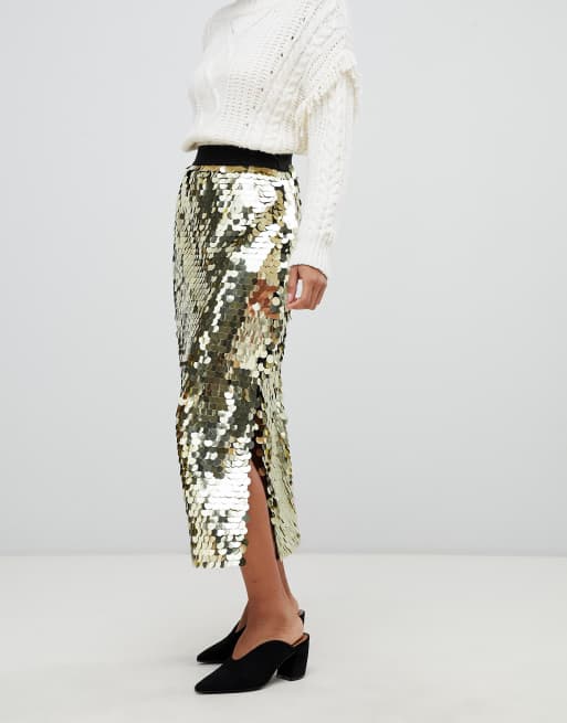 French connection disc 2025 sequin maxi skirt