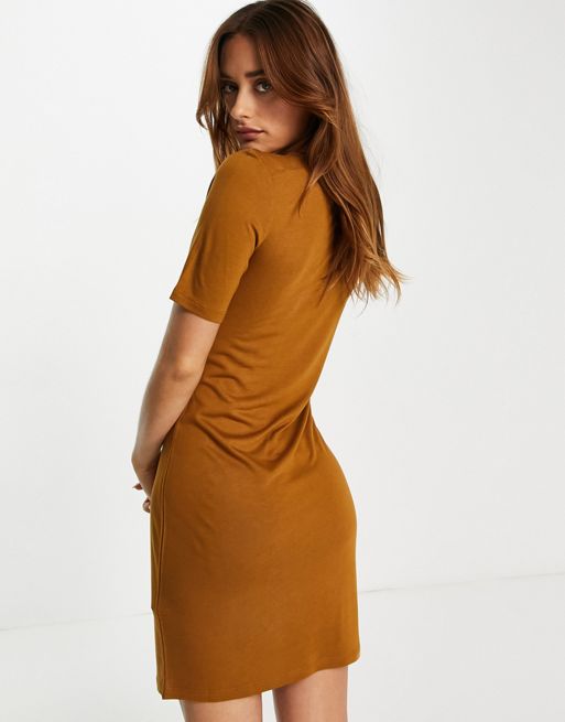 French Connection – Dopasowana dżersejowa sukienka mini z guzikami do  połowy długości | ASOS