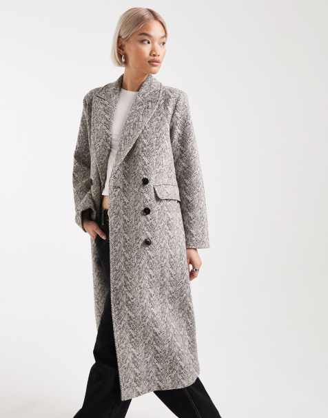 French Connection double breasted formal coat in grey check - view 1